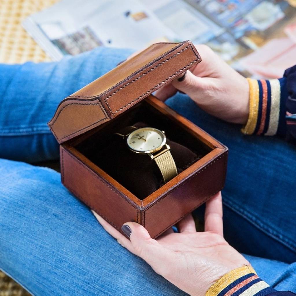 Personalised Ladies Leather Watch Box With Curved Lid By ginger rose