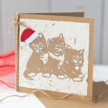 Handmade Recycled Eco Kitty Christmas Cards Range, 7 of 12
