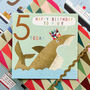 Copper Foiled Shark 5th Birthday Card, thumbnail 4 of 5