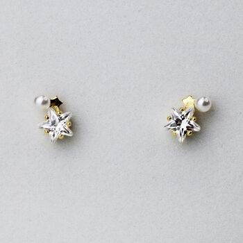 Sterling Silver Crystal And Pearl Star Stud, 6 of 9