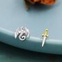 Sterling Silver Mismatched Dragon And Sword Stud Earrings, thumbnail 1 of 9