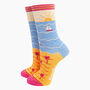 Women's Bamboo Socks Cream Blue Beach Sunset, thumbnail 3 of 4