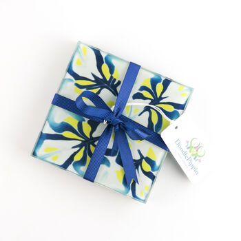 Navy Blue Zingy Yellow Coaster Set, 8 of 12