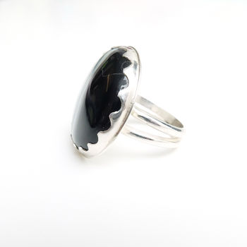 Black Banded Agate Gemstone Ring Set In Sterling Silver, 4 of 5