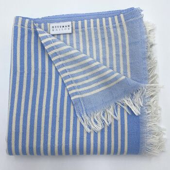 Symi Striped Peshtemal Towel Sky Blue, 3 of 10