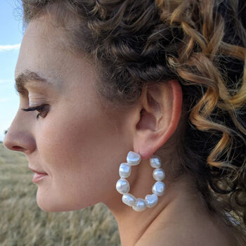 Arabella Bridal Baroque Pearl Hoop Earrings, 2 of 3