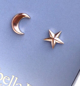 Solid Gold Handmade Moon And Star Studs, 3 of 8