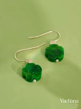 Green Botan Flower Jade Sterling Silver Dangle Earrings, 8 of 9