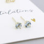 Solid 9ct Yellow Gold March Aquamarine Birthstone Stud Earrings, thumbnail 4 of 6