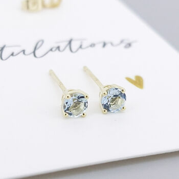 Solid 9ct Yellow Gold March Aquamarine Birthstone Stud Earrings, 4 of 6