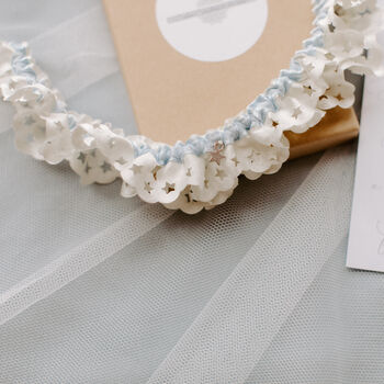 Celestial Ivory And Blue Satin Garter, 2 of 3