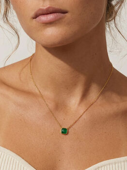 Gold Emerald Green Square Necklace, 2 of 5