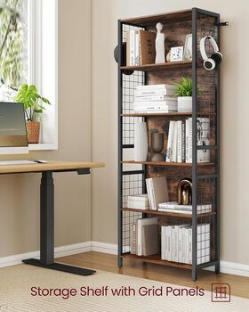 Six Tier Book Shelf Bookcase Shelving Unit Hooks, 3 of 7