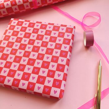 Luxury Checkered Heart, Valentine's Day Wrapping Paper, 5 of 9