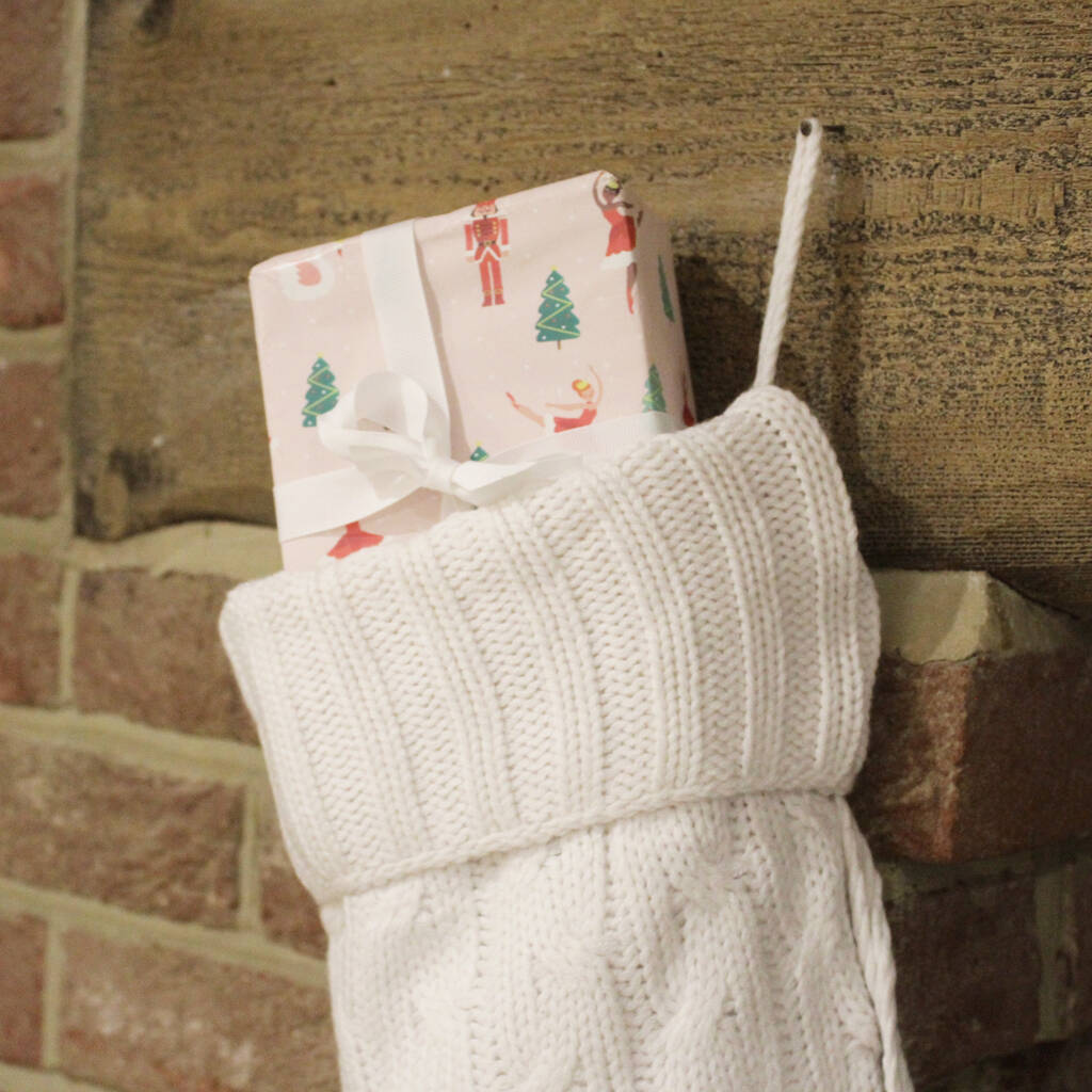 Cream Knitted Christmas Stocking By Lime Tree London