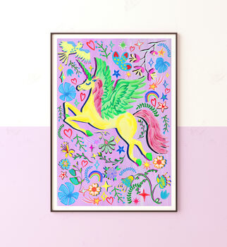 Lilac Unicorn Nursery Print Set – Set Of Two Or Three Whimsical Wall Art Prints, 9 of 12