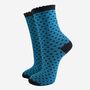 Women's Glitter Socks Teal Black Small Polka Dots, thumbnail 2 of 5