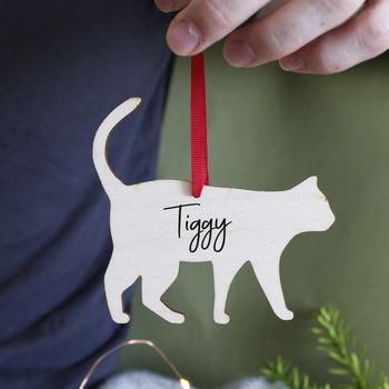 Cat Personalised Wooden Christmas Hanging Decoration, 4 of 6