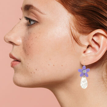 Daisy Flower Drop Earrings In Lilac, 2 of 4