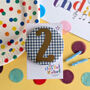 Kids Birthday Number Badge, Pink Or Pink Check Gingham, thumbnail 1 of 5