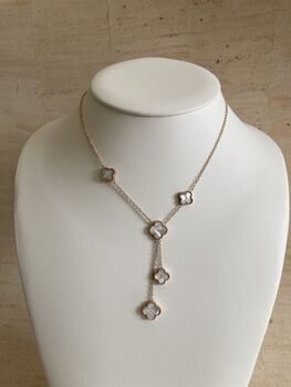 Double Sided Clover Long Necklace Rose Gold White Black, 6 of 8