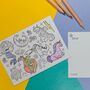 Kids Mixed Themed Colouring In Postcard Pack, thumbnail 6 of 8