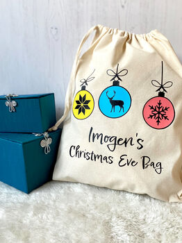 Personalised 'Christmas Baubles' Christmas Eve Bag, 3 of 6
