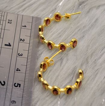Garnet Sterling Silver Hoop Earrings, 7 of 7