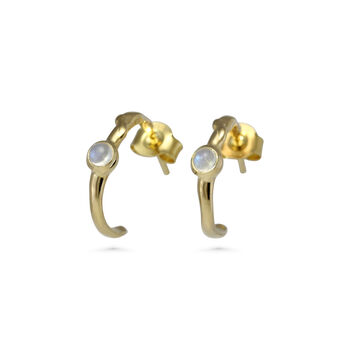 Rainbow Moonstone Gold Huggie Hoop Earrings, 5 of 6