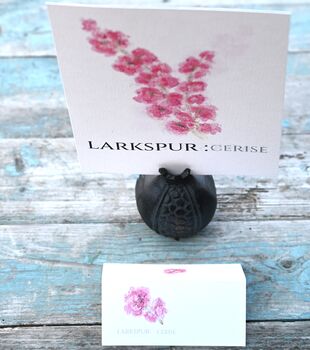 Pack 12 Cerise Larkspur Original Botanical Wedding Place Name Cards Double Sided, 3 of 6