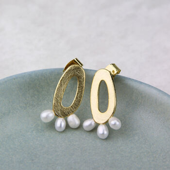 Brushed Circle And Pearls Stud Earrings, 4 of 8