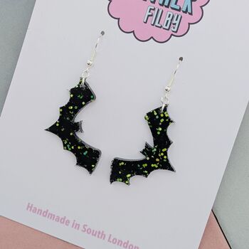 Bat Glitter Halloween Resin Earrings, 3 of 4