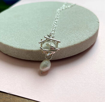 Sterling Silver Mini Robin Nest With Baroque Pearl Necklace, 2 of 9