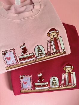 Bookish Christmas Bookshelf Embroidered Sweatshirt, 5 of 5