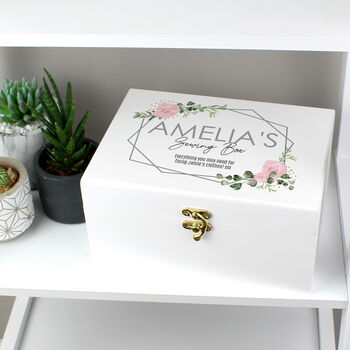 Personalised Floral White Wooden Keepsake Box, 2 of 7