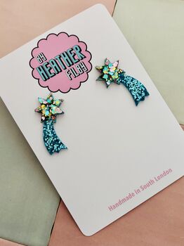 Shooting Star Glitter Drop Earrings / Make A Wish Gift For Friend, 3 of 6