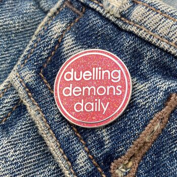 Duelling Demons Glitter Enamel Pin Badge For Friends, 2 of 3