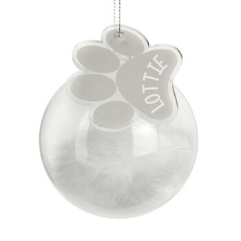 Personalised Pawprint White Feather Glass Bauble, 2 of 3