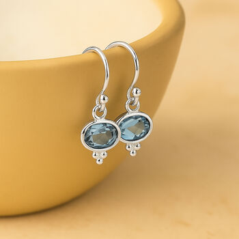 Sterling Silver Oval Blue Topaz Drop Earrings, 3 of 9
