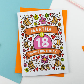 Personalised Bee's Illustrated 18th Birthday Card, 2 of 2