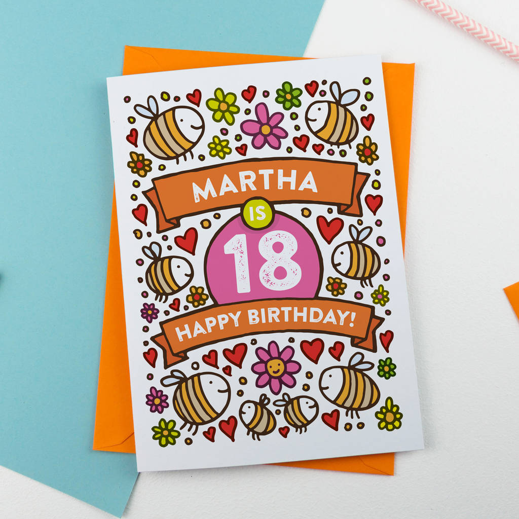 Personalised Bees Illustrated 18th Birthday Card By A Is For Alphabet