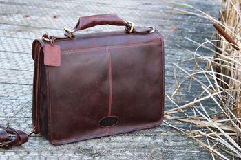 Dark Brown Mens Leather Laptop Bag Gift For Him, 4 of 11