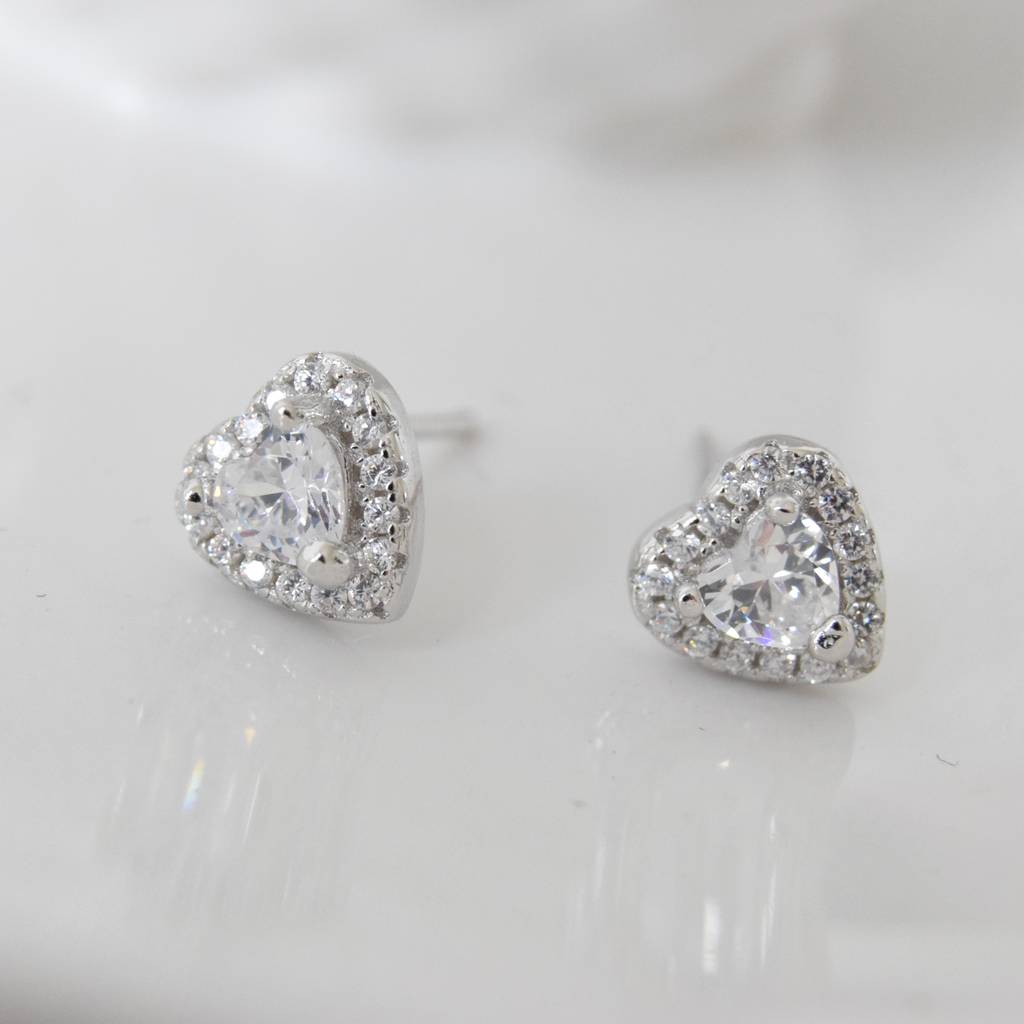 Sterling Silver Crystal Heart Earrings By Yatris | notonthehighstreet.com