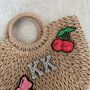 Personalised Ada Bow And Cherry Half Moon Wicker Basket Drawstring Bag, thumbnail 2 of 5