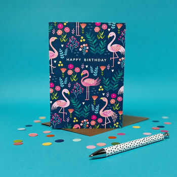 Happy Birthday Card Colourful Flamingo Pattern, 4 of 5