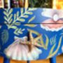 Blue And Pearl Mermaid Shell Round Wooden Table, thumbnail 2 of 5