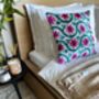 Square Velvet Ikat Cushion Green And Pink Flower, thumbnail 5 of 9