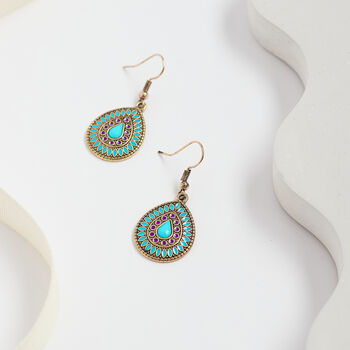 Sea Green And Magenta Teardrop Antique Earring, 3 of 3