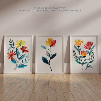 Set Three Wall Art Prints Wildflowers Floral Bright, 6 of 7