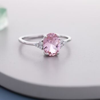 Sterling Silver Genuine Morganite Oval Ring, 4 of 12